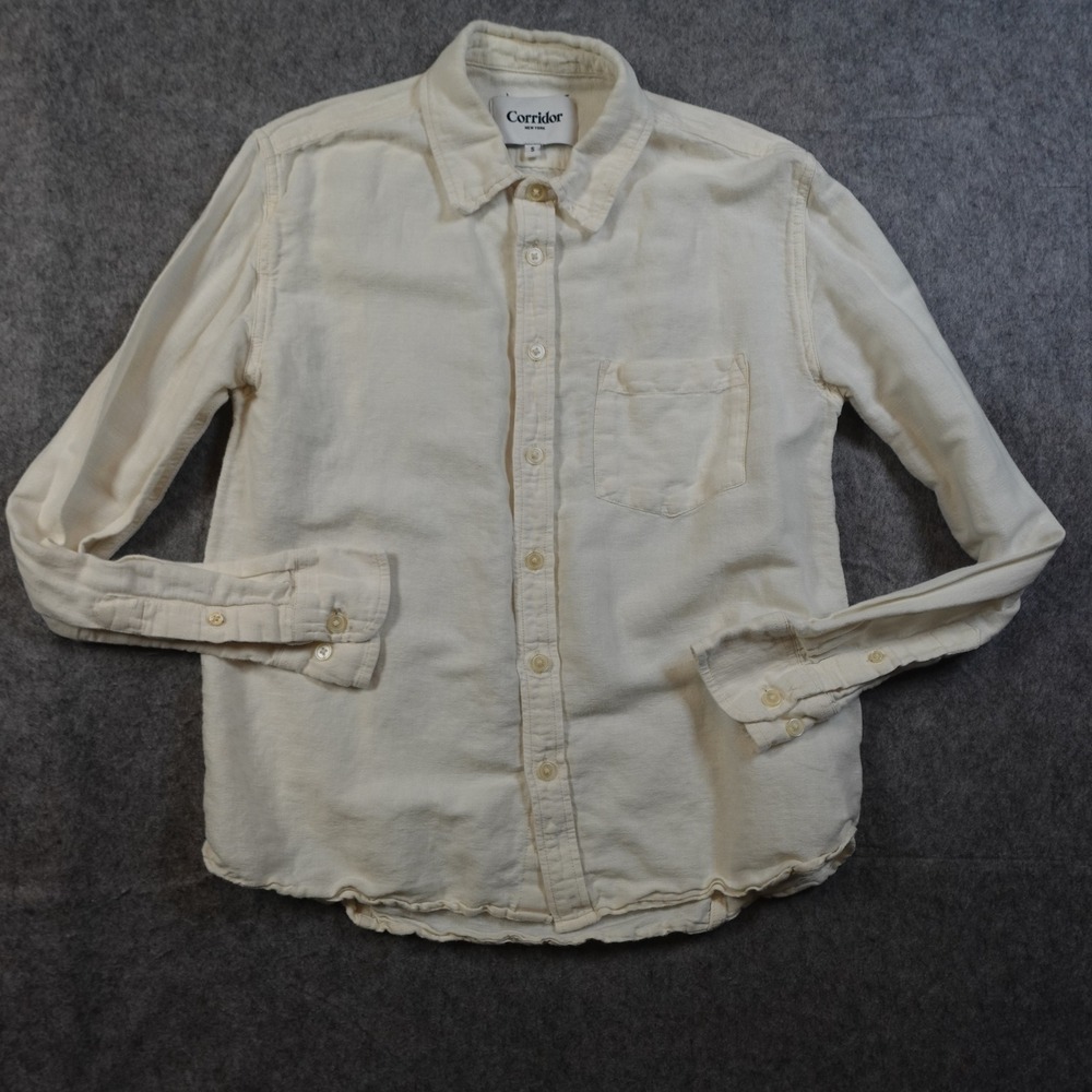 Corridor Shirt Mens Small Off White Button Up Long Sleeve Linen Cotton Blend